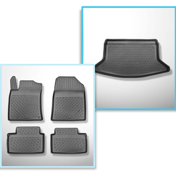 Set Kofferraumschale und angepasste Autoteppiche TPE PREMIUM für: Hyundai i30 III Hatchback (02.2017-....) - vert. Ladefläche; ohne hoehenverstellbarem Ladeboden; nicht fuer 48V-Hybrid