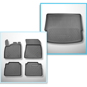 Set Kofferraumschale und angepasste Autoteppiche TPE für: Nissan X-Trail IV (T33) e-Power SUV (09.2022-....) - 5 Sitze;oberer Kofferraum (für beweglichen Boden);ohne 3. Sitzreihe