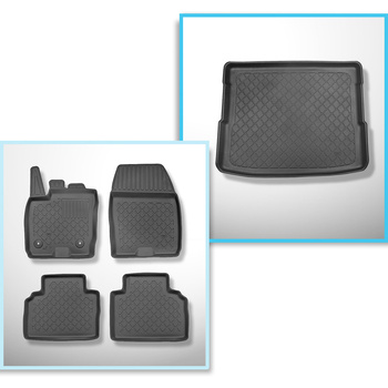 Set Kofferraumschale und angepasste Autoteppiche TPE für: Ford Tourneo Courier Van (06.2014-09.2023) - 5 Sitze