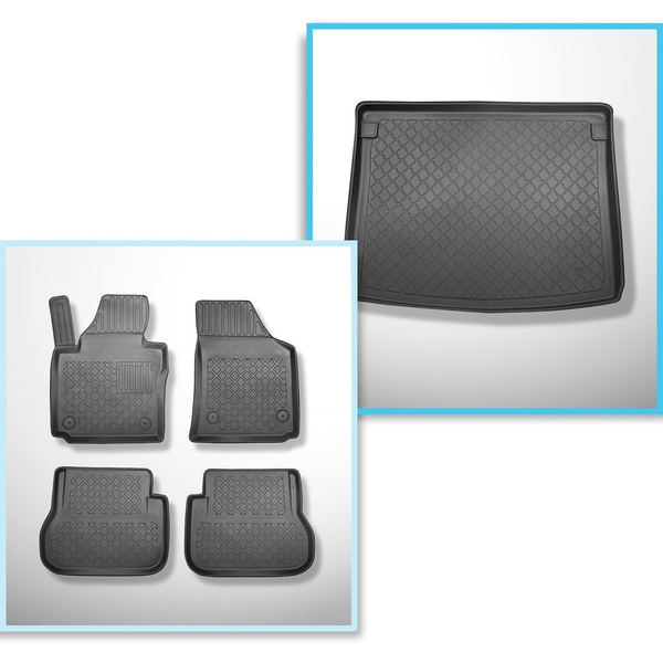 Set Kofferraumschale und angepasste Autoteppiche TPE für: Volkswagen Caddy Startline Kombi (2004-10.2020) - 5 Sitze;Blech auf Seitenwänden im Kofferraum