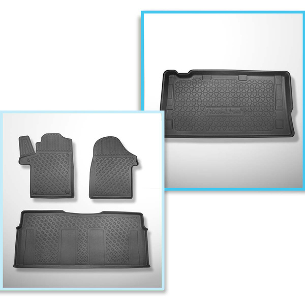 Set Kofferraumschale und angepasste Autoteppiche TPE PREMIUM für: Mercedes-Benz Vito W447 Tourer (10.2014-....) - lange Version (Radstand 3.200 mm;Autolänge 5.140 mm);alle Ausstattungsversionen;ohne 3. Sitzreihe