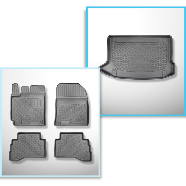 Set Kofferraumschale und angepasste Autoteppiche TPE für: Hyundai Kona Hybrid SUV (09.2019-03.2023) - nicht für die elektrische Version