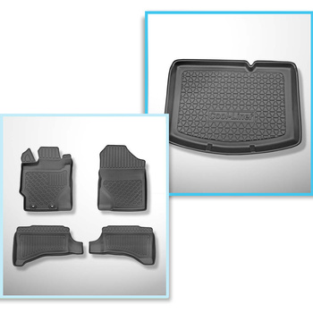 Set Kofferraumschale und angepasste Autoteppiche TPE PREMIUM für: Toyota Yaris III Hatchback (09.2011-08.2020) - vertiefte Ladeflaeche, mit Hybridantrieb