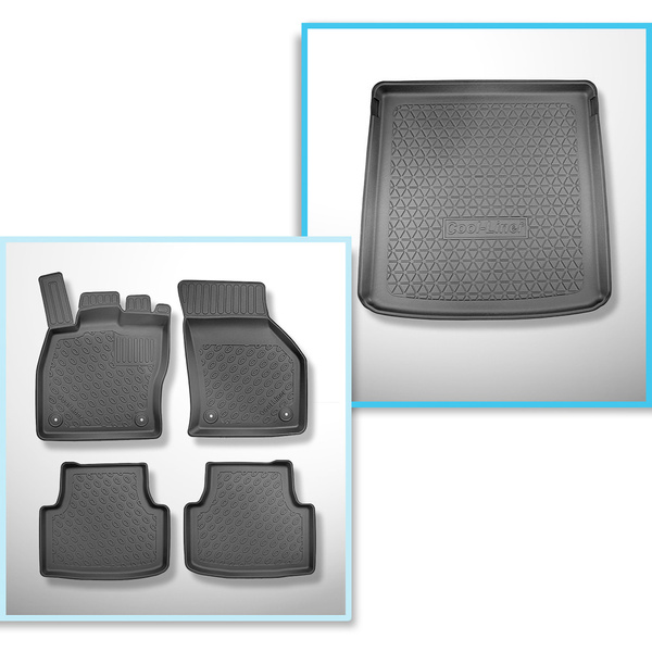 Set Kofferraumschale und angepasste Autoteppiche TPE für: Volkswagen Golf VIII Variant (11.2020-....) - oberer Kofferraum (für Multiboden);beweglicher Boden in höchster Stellung;nicht für mHEV