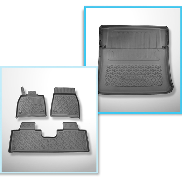 Set Kofferraumschale und angepasste Autoteppiche TPE für: Mercedes-Benz EQS X296 SUV (12.2022-....) - 7 Sitze;dritte Reihe zusammengeklappt
