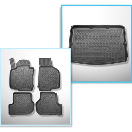 Set Kofferraumschale und angepasste Autoteppiche TPE PREMIUM für: Volkswagen Golf V Hatchback (01.2005-2009) - hintere Sitzreihe maximal nach hinten geschoben; obere Ladefläche