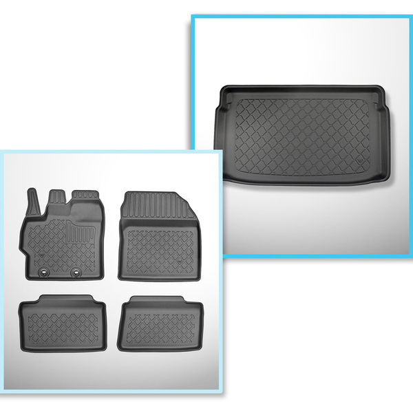 Set Kofferraumschale und angepasste Autoteppiche TPE für: Toyota Yaris IV Hatchback (11.2020-....) - oberer Kofferraum (für Multiboden);für Autos mit Doppelboden im Kofferraum;auch für Hybride