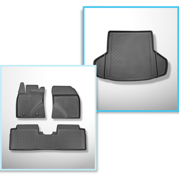 Set Kofferraumschale und angepasste Autoteppiche TPE für: Toyota Avensis III Kombi (01.2009-08.2018) - auch für Modelle mit Befestigungsschienen;Nischen entfernbar