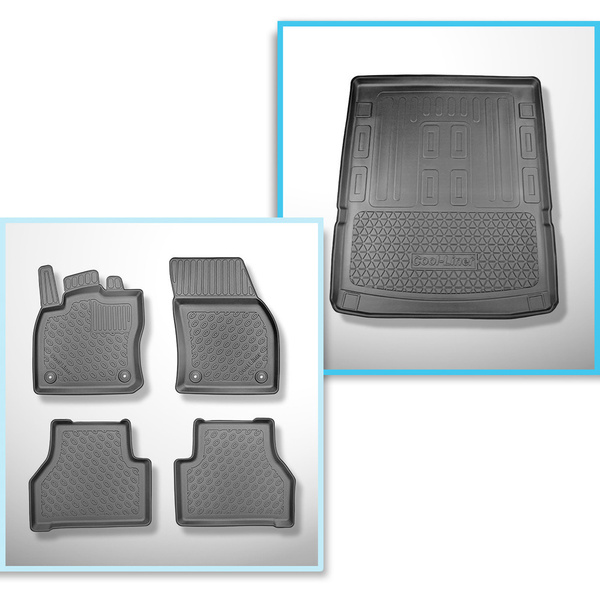 Set Kofferraumschale und angepasste Autoteppiche TPE für: Volkswagen Caddy V Maxi Van (11.2020-....) - 5 oder 7 Sitze;ohne 3. Sitzreihe