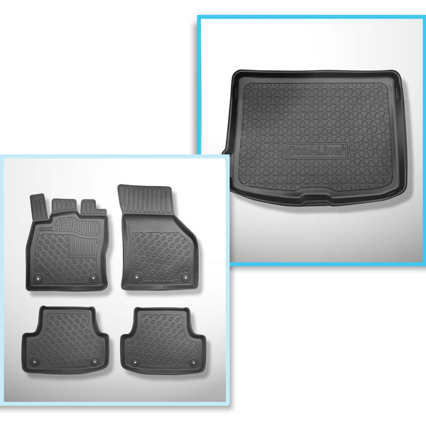 Set Kofferraumschale und angepasste Autoteppiche TPE PREMIUM für: Audi A3 8V Hatchback, Sportback (08.2012-03.2020) - erhöhte Ladefläche; auch für die Quattro-Version; nicht für e-tron