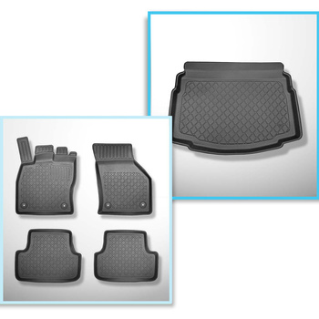 Set Kofferraumschale und angepasste Autoteppiche TPE für: Volkswagen Golf VII Hatchback (10.2012-12.2019) - mit Not-Reserverad / Reparaturset: für obere und untere Ladefläche