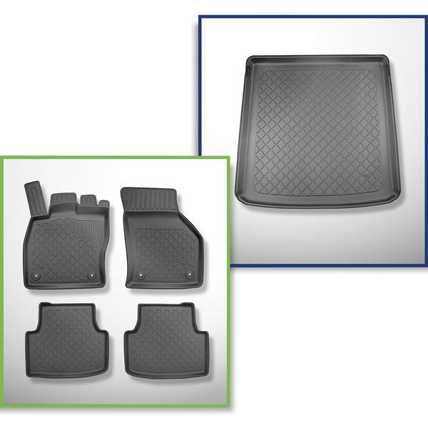 Set Kofferraumschale und angepasste Autoteppiche TPE für: Volkswagen Golf VIII Variant (11.2020-....) - oberer Kofferraum (für Multiboden);beweglicher Boden in höchster Stellung;nicht für mHEV