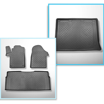 Set Kofferraumschale und angepasste Autoteppiche TPE für: Mercedes-Benz Vito W447 Van (10.2014-....) - hinter der dritten Sitzreihe; Extra lange Version (Extra Long) (Radstand 3430 mm; Fahrzeuglänge 5370 mm); ohne geteilten Gepäckraum